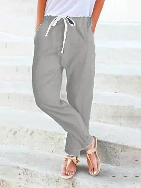 Women Casual Linen & Cotton Straight Pant