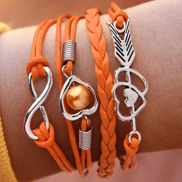 Heart Arrow PU Leather Multi-Layered Bracelet