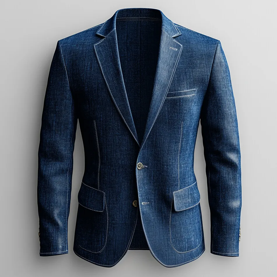 Men's Notched Lapel Long Sleeve Two Button Business Denim Blazer