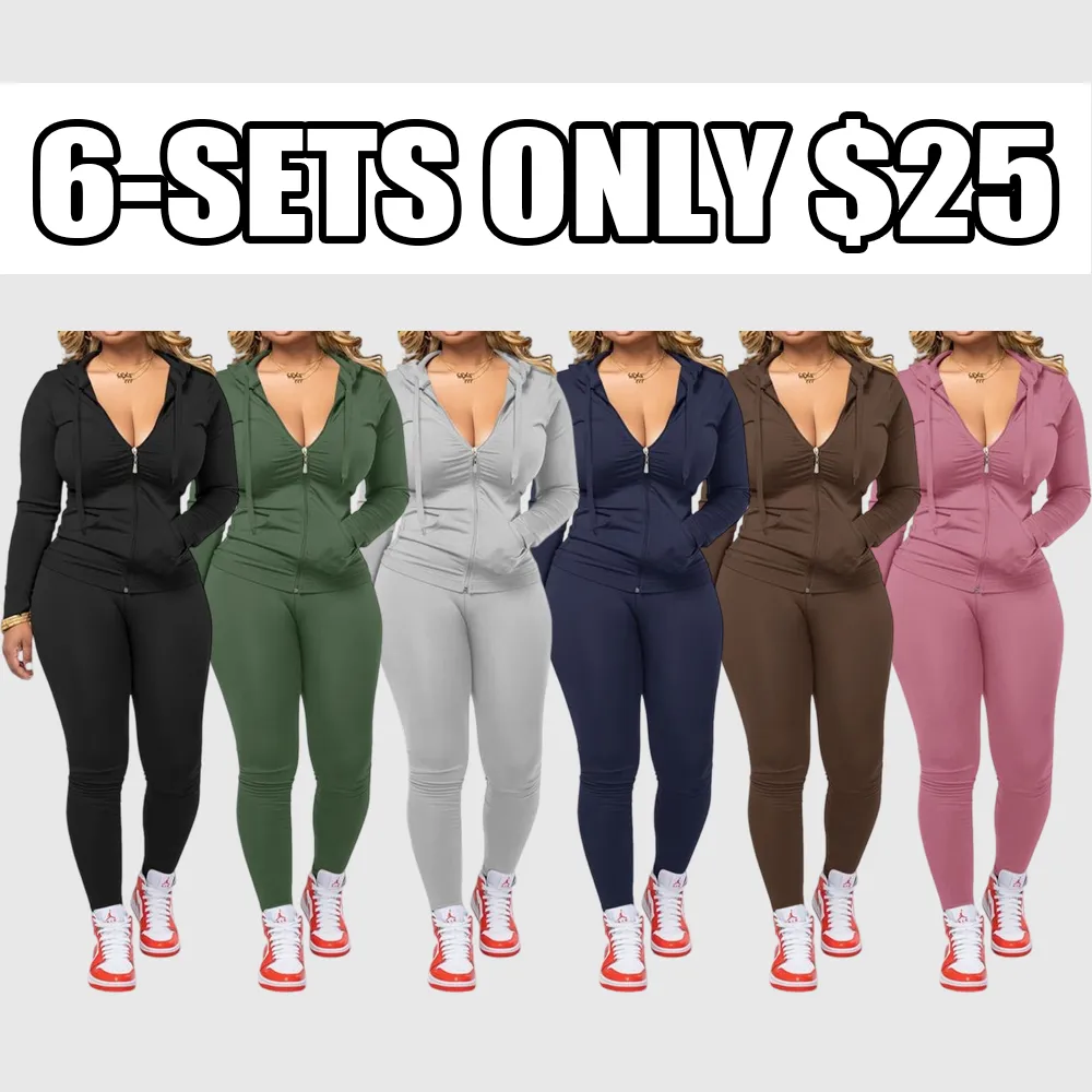 Women's Fall 2-Piece Set: Zipper Hoodie & Skinny Pants (Pocket Design)
