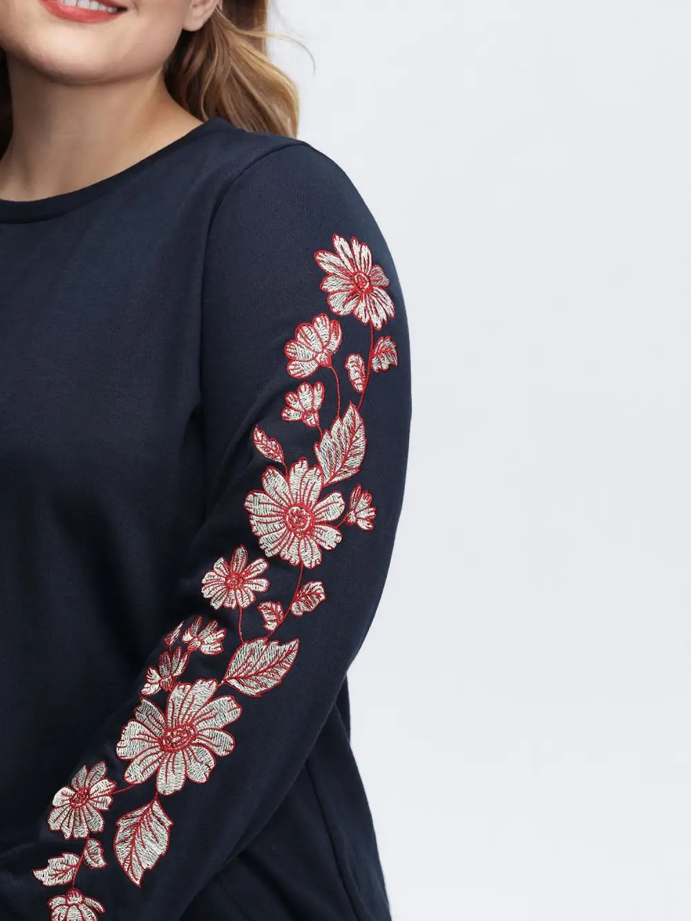 Embroidered Sleeve Relaxed-Fit Sweatshirt