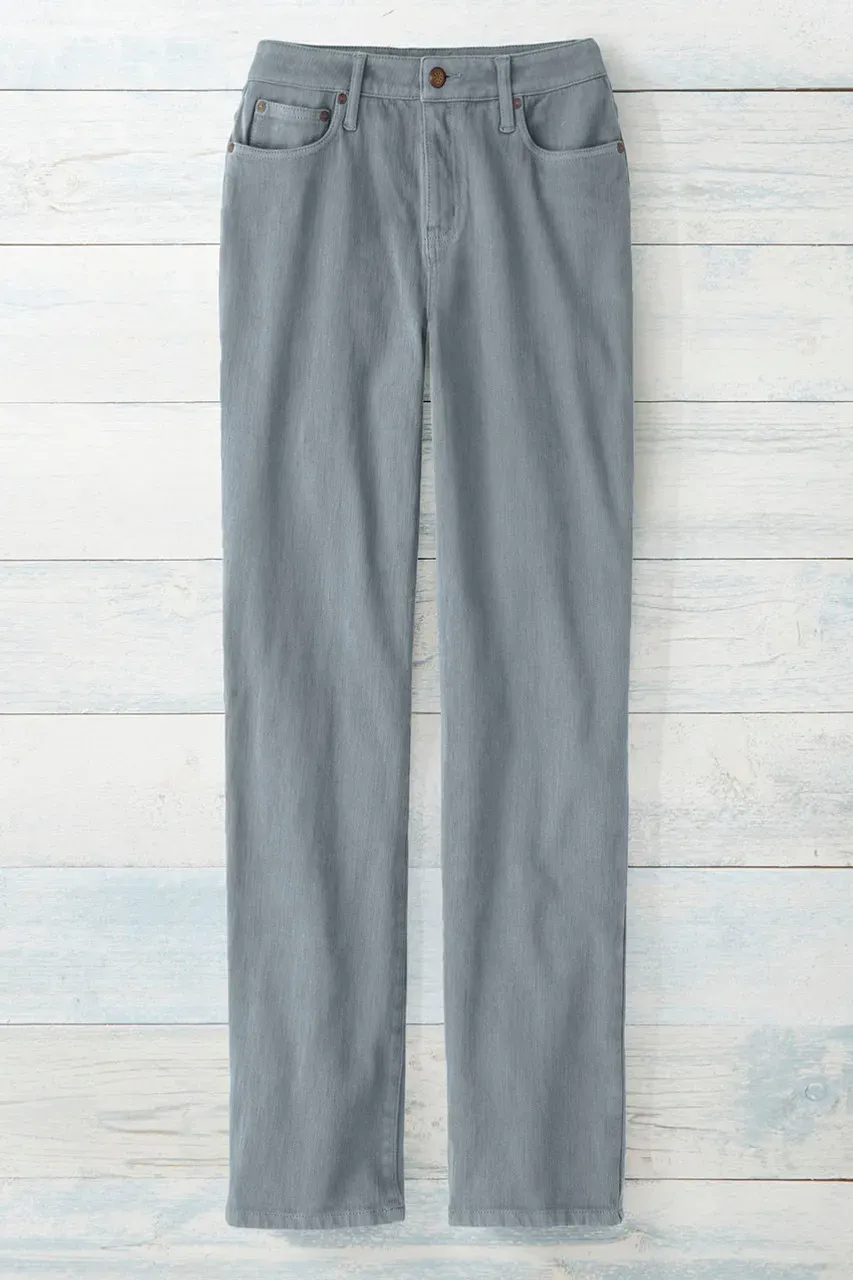 Knit Denim High Rise Straight-Leg Jeans