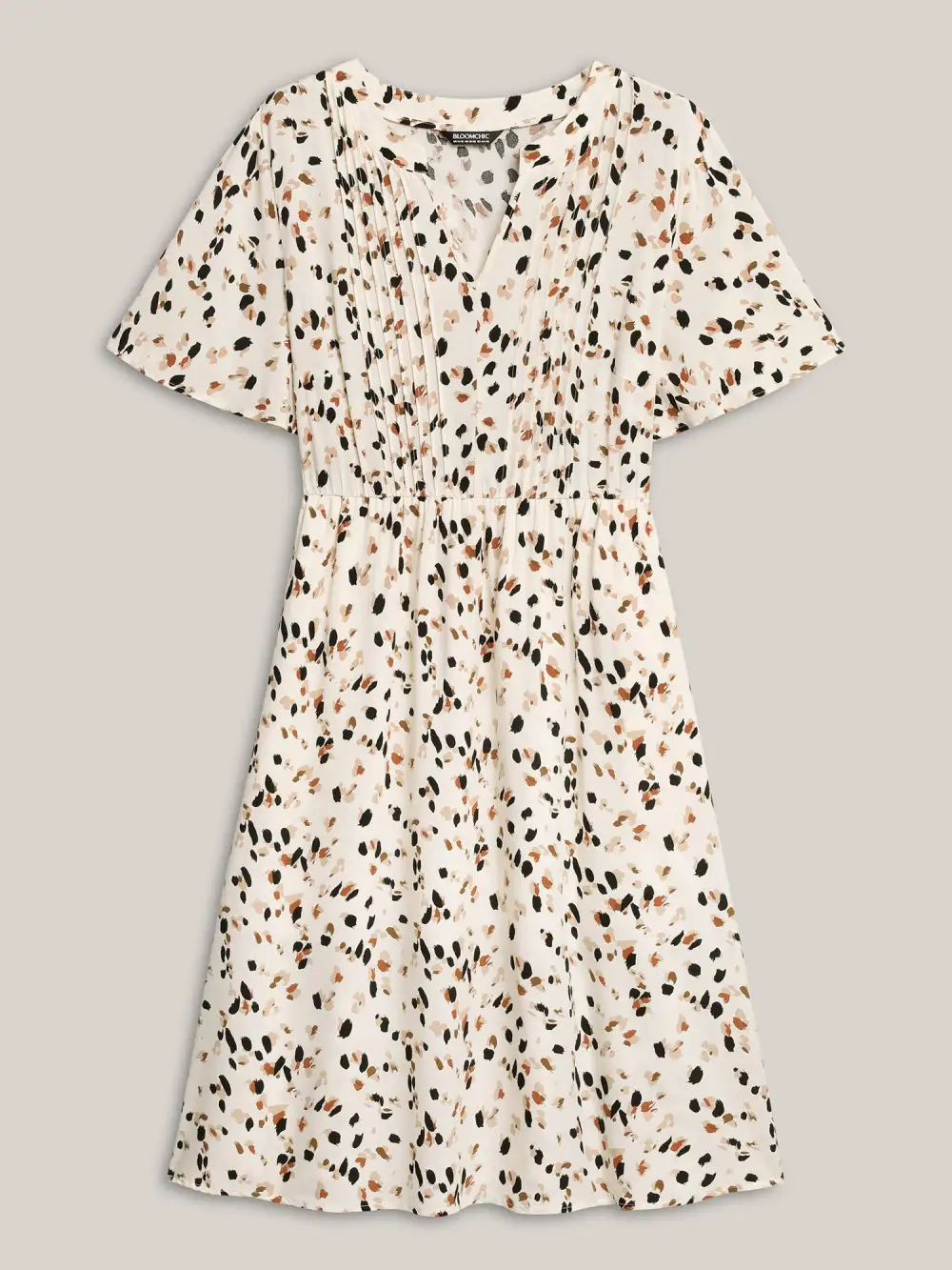 Rayon Toothpick Pleat Leopard Print Midi Dress