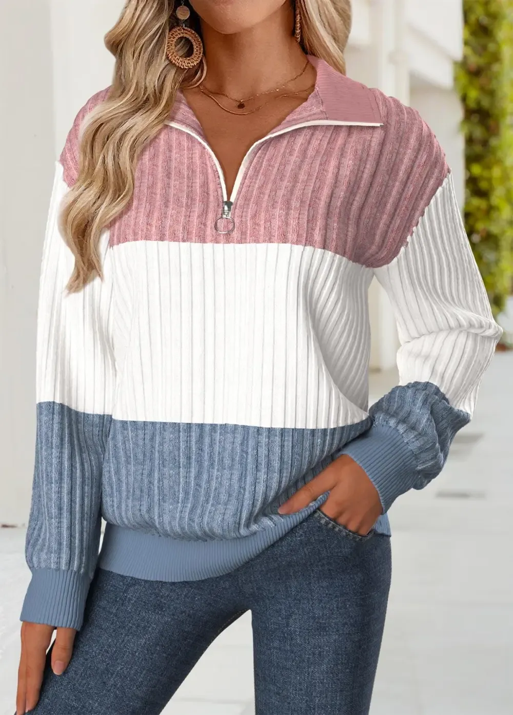 Multi Color Tummy Coverage Long Sleeve Sweatshirt