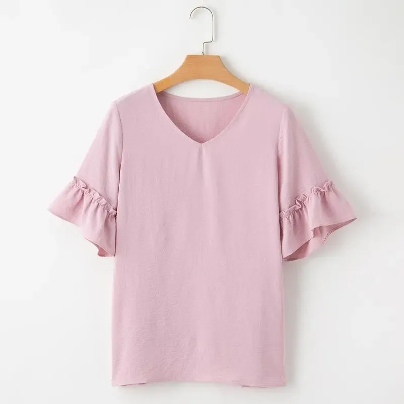 ✨Womens Causal Blouses Summer Clothes V Neck Ruffle Short Sleeve Shirts Tops