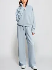 Women's Sports Fashion Streetwear Pants Sets Bolero Top Long Sleeve Turtleneck Solid Color Outdoor Work Casual White Blue Green Fall Loose Fit