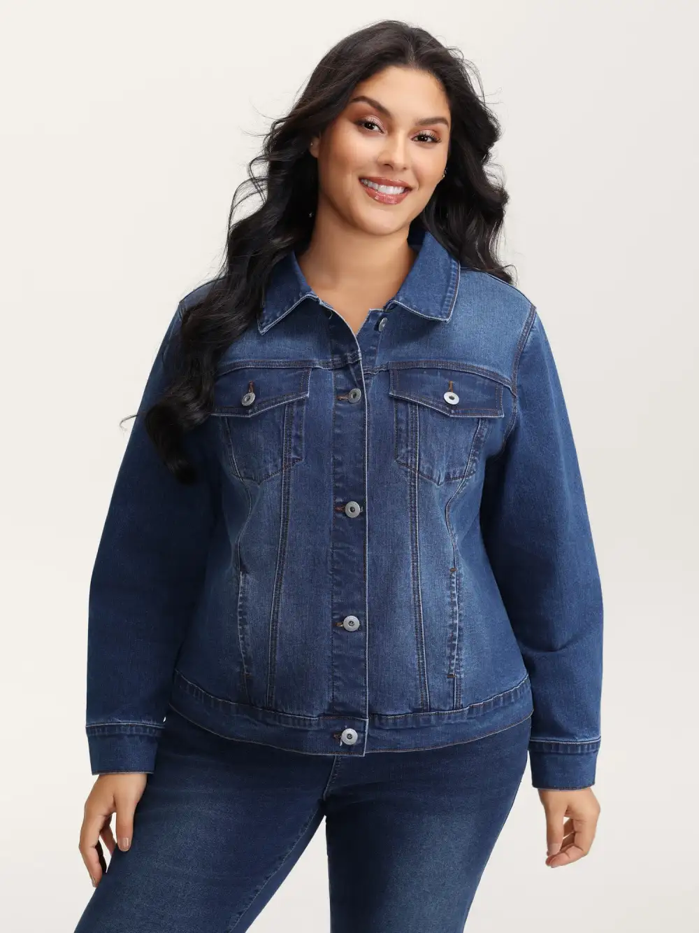 Seamed Chest Pockets Button Denim Jacket