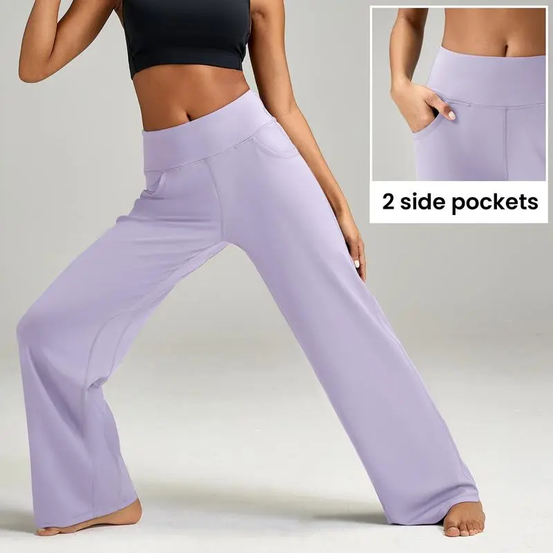 High Waisted Loose Wide Leg Yoga Pants for Women with Pockets Lounge Casual Work Pants