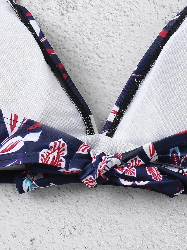 Women's Swimwear Bikini 2 Piece Swimsuit Halter 2 Piece Open Back Sexy Floral V Wire Tropical Sexy Bathing Suits