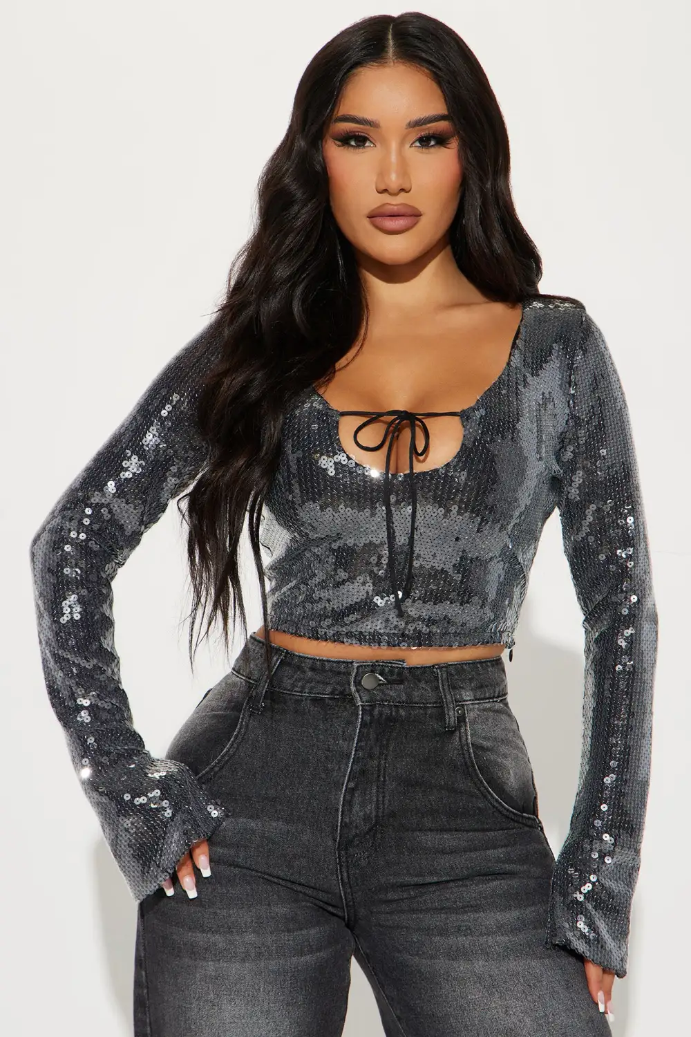Tonight's Vibe Sequin Top - Black