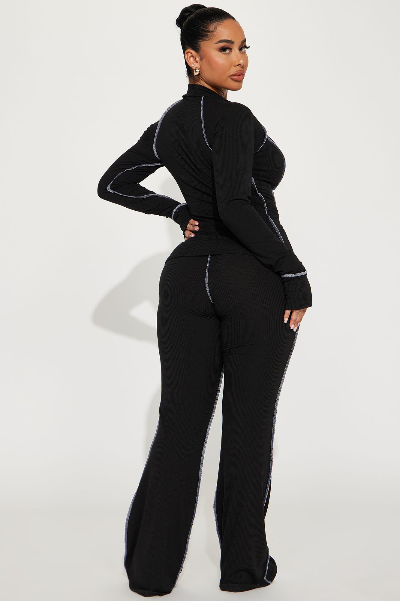 Carlie Ribbed Pant Set - Black