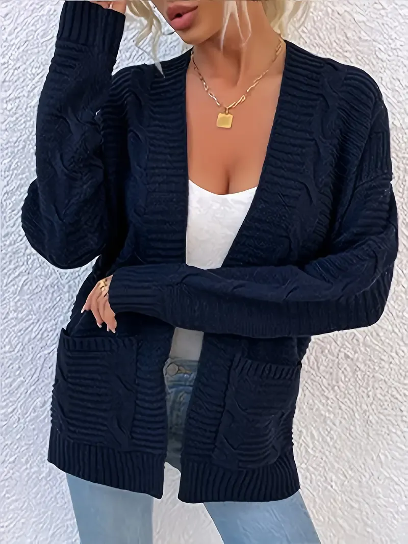 Cozy Solid Color Cable Knit Cardigan Sweater