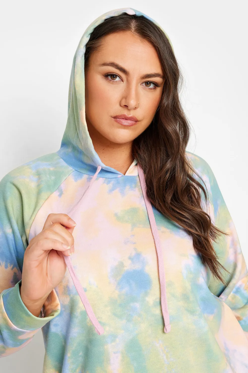 YOURS Curve Pink Tie Dye Hoodie Dress