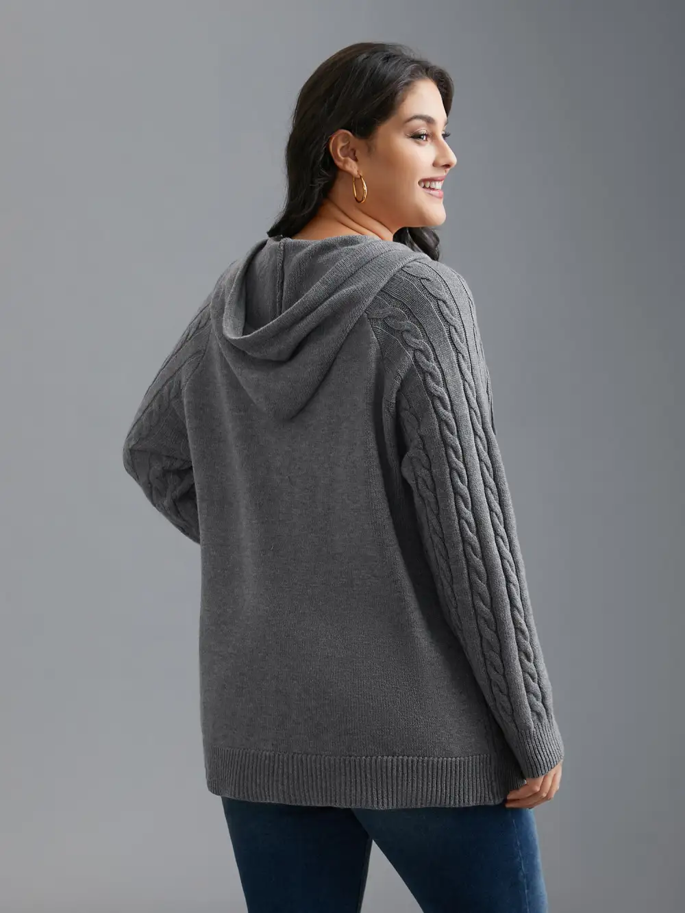 Cable Knit Hooded Zipper Cardigan