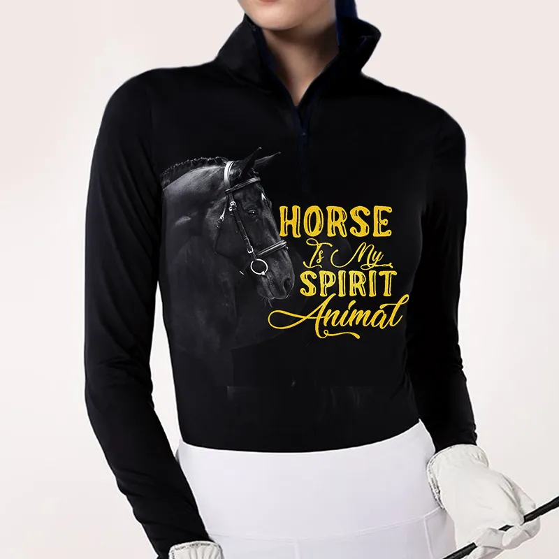 Women's Riding Style “Horse is my spirit animal” Print Long Sleeve Casual Shirt
