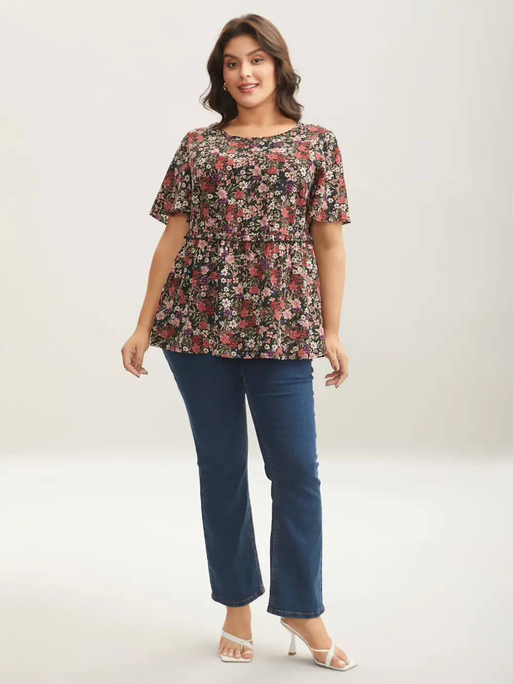 Floral Ruffled Round Neck Shirt