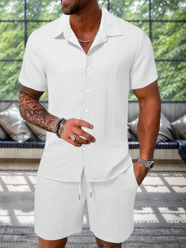 Comfortable and Breathable Leisure Textured Shirt Set