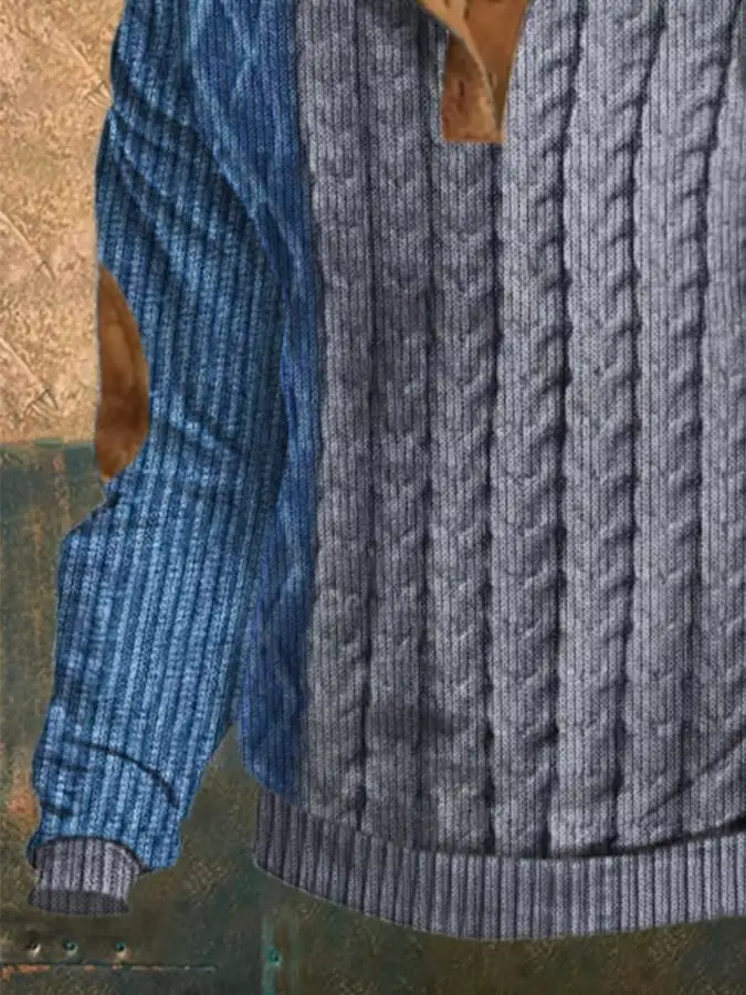 Men'S Casual Retro Color Block Print Long Sleeve Sweatshirt