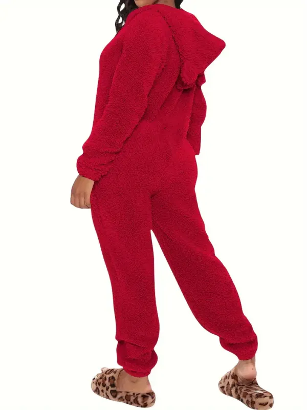Fuzzy Hooded Pajama Jumpsuit For Music Festival