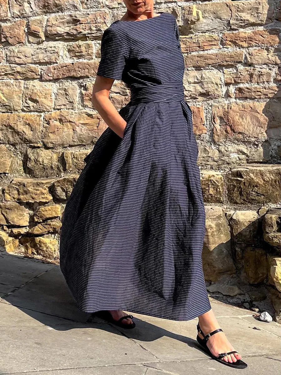 Relaxed Striped Tie Waist Maxi Dress