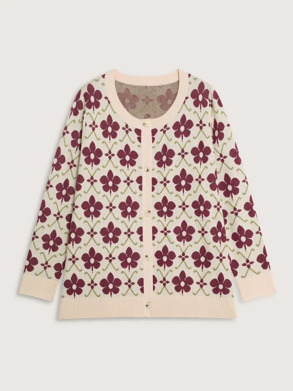 Floral Jacquard Button Knit Cardigan