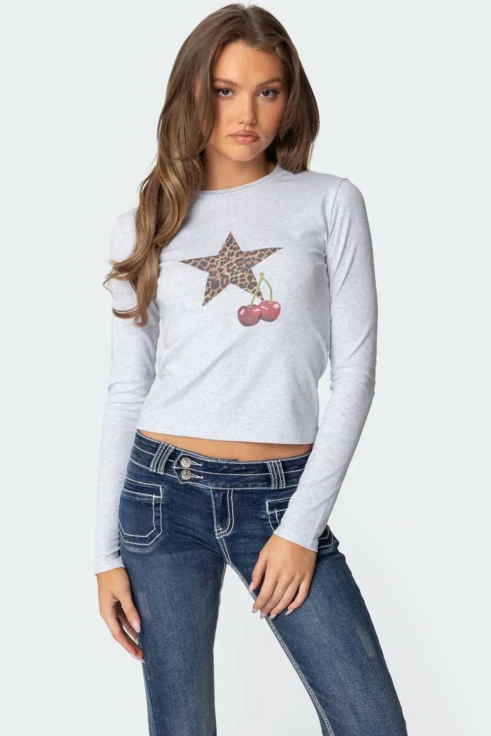 Cherry Leopard Star Long Sleeve T Shirt