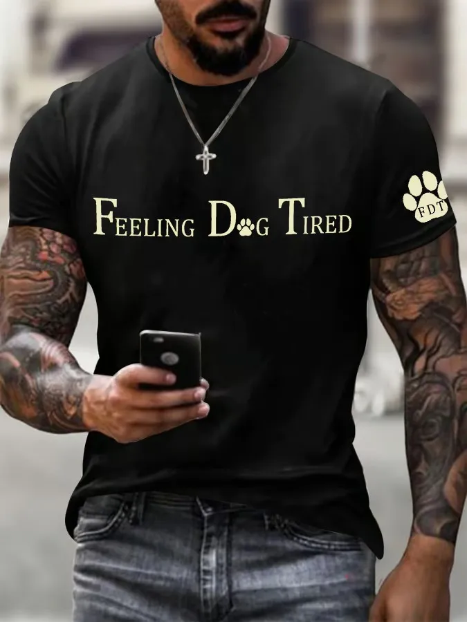 Men'S T-Shirt Men'S Feeling Dog Tired Printed Round Neck T-Shirt