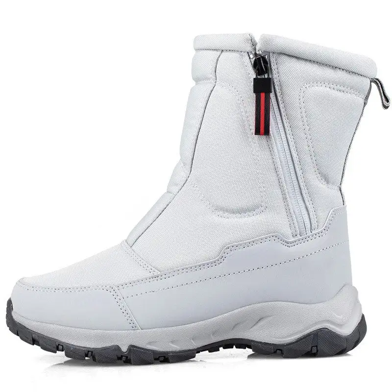 Thickened men's snow boots with plush insulation, anti slip and waterproof women's short sleeved couples' large cotton shoes