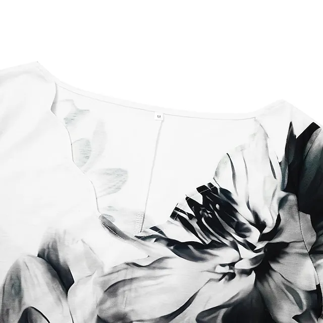 Women's Casual Dress Shift Dress Floral Dress Mini Dress Black And White Black White Short Sleeve Floral Print Summer Spring Scalloped Neck Fashion Vacation 2023 S M L XL XXL 3XL