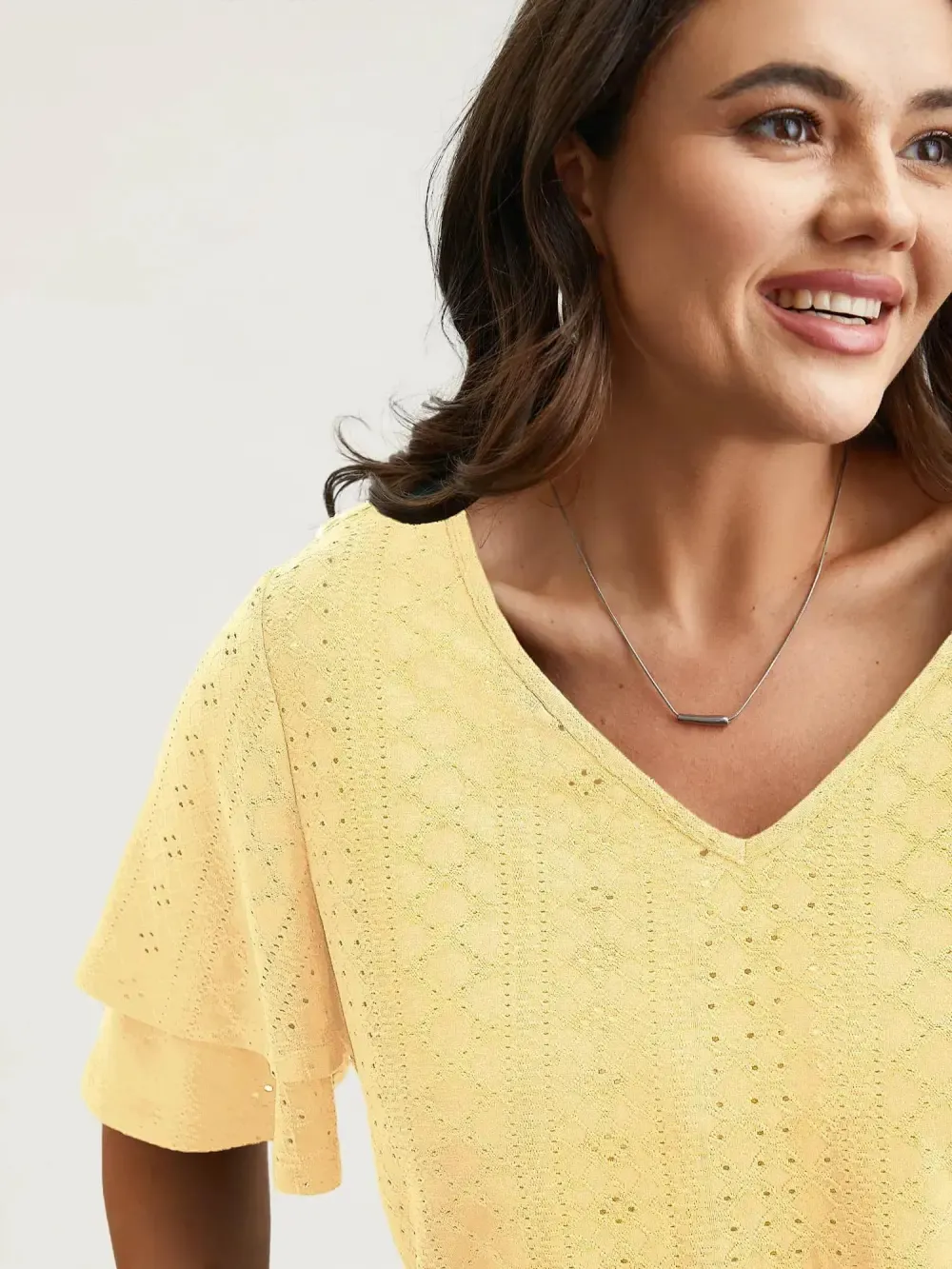 Jacquard Textured Lotus Leaf Sleeve Top