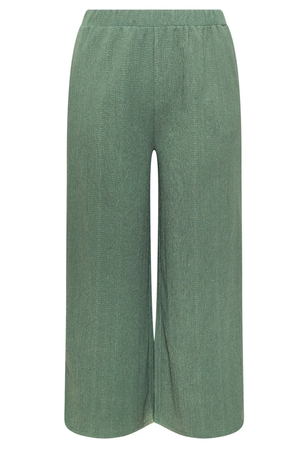 YOURS Curve Khaki Green Textured Wide Leg Trousers