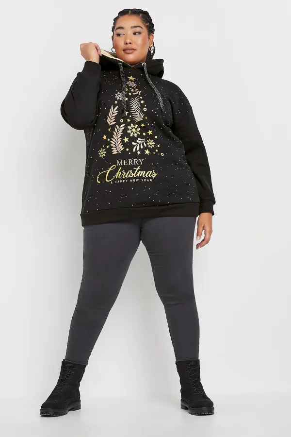 YOURS Curve Black 'Merry Christmas' Hoodie