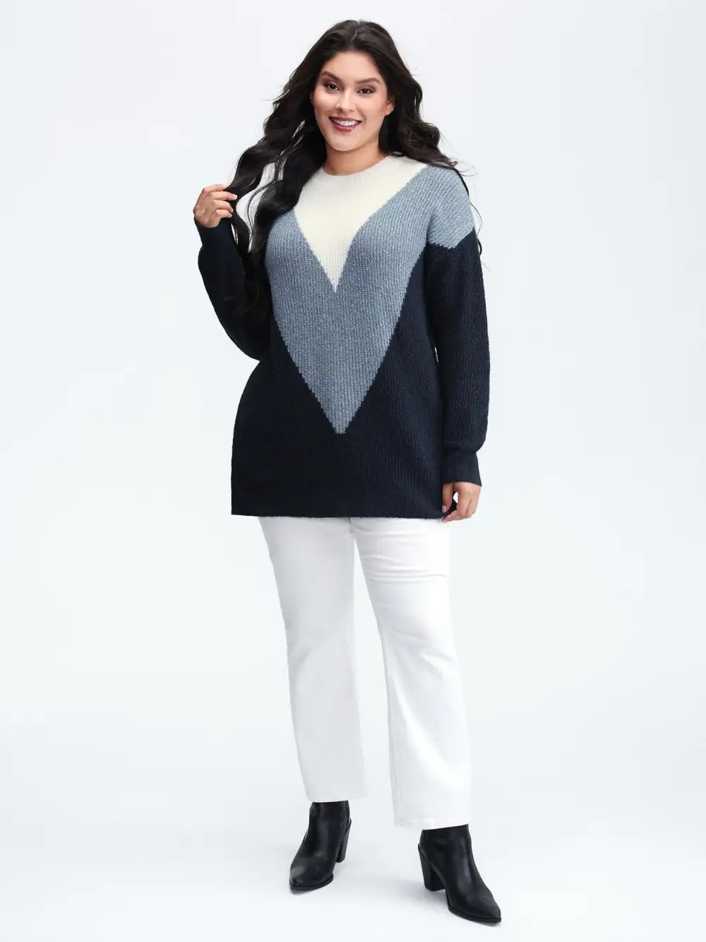 Colorblock Textured Mock Neck Pullover