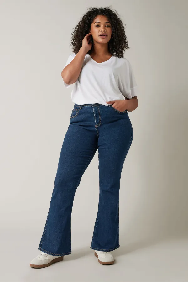 EVANS Curve Mid Blue Denim Bootcut Jeans