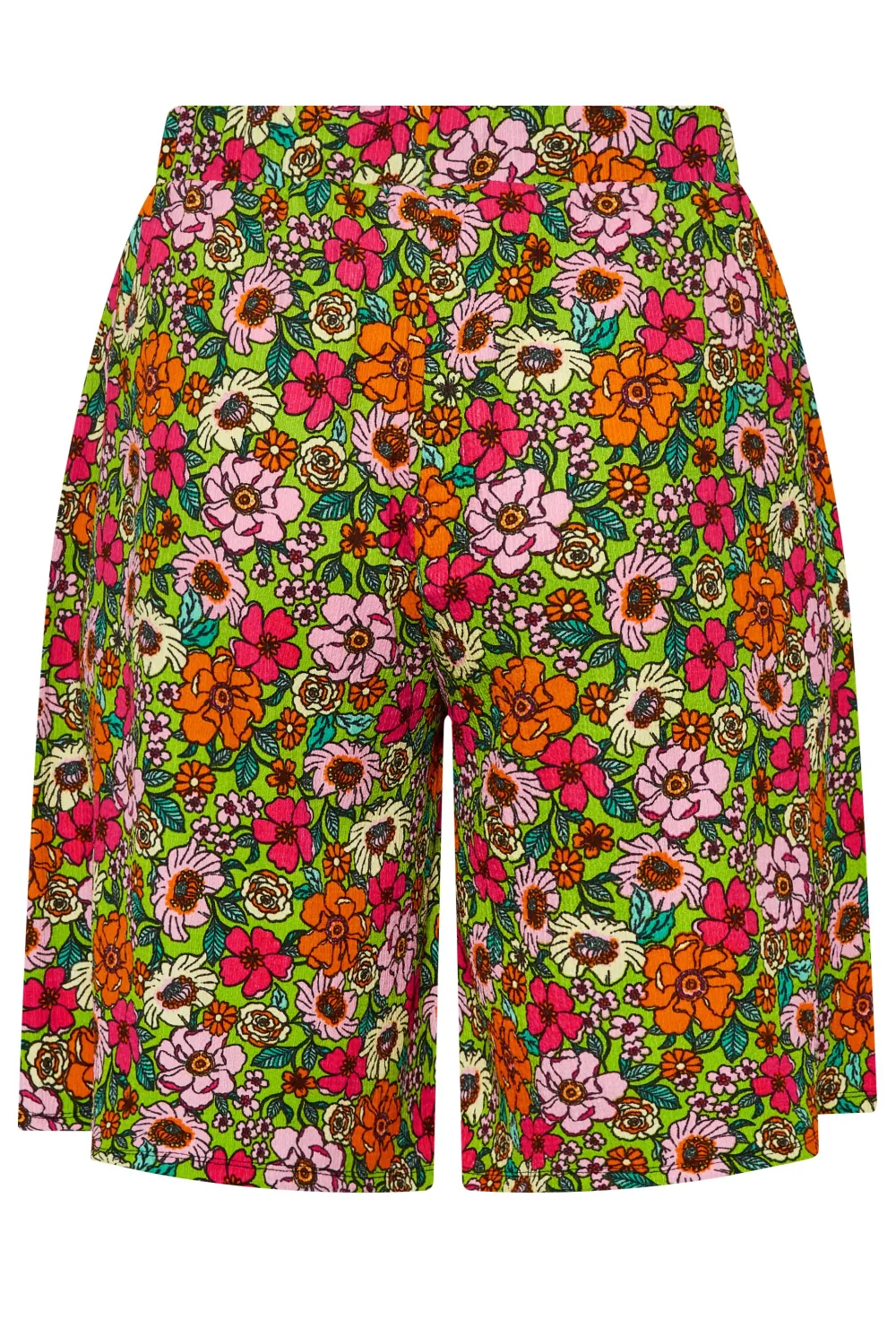 YOURS Curve Green Floral Print Pull On Shorts
