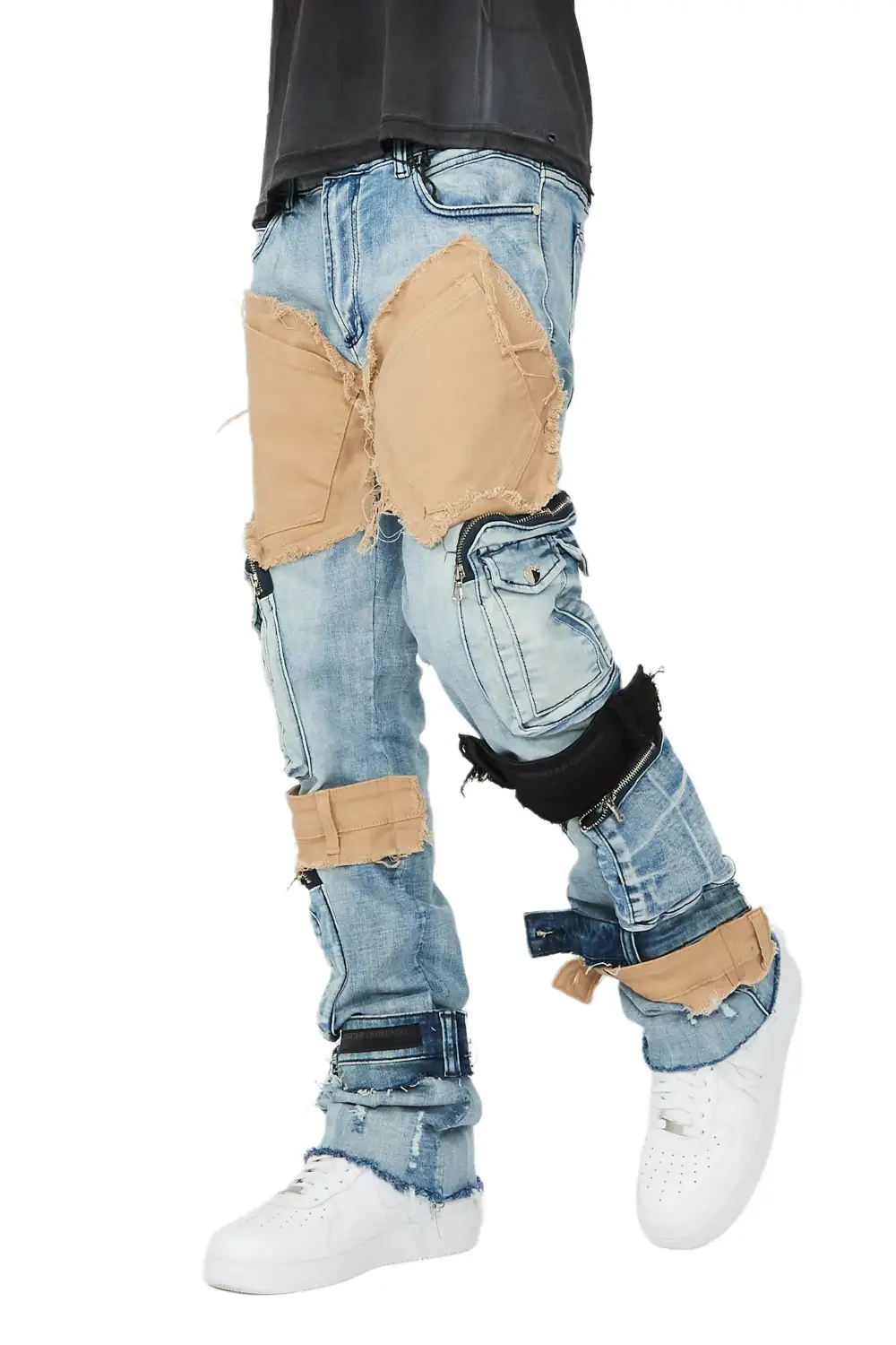 Orion Blue Patchwork Stacked Flare Jean