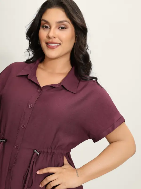 Adjustable Drawstring Button-Down Shirt
