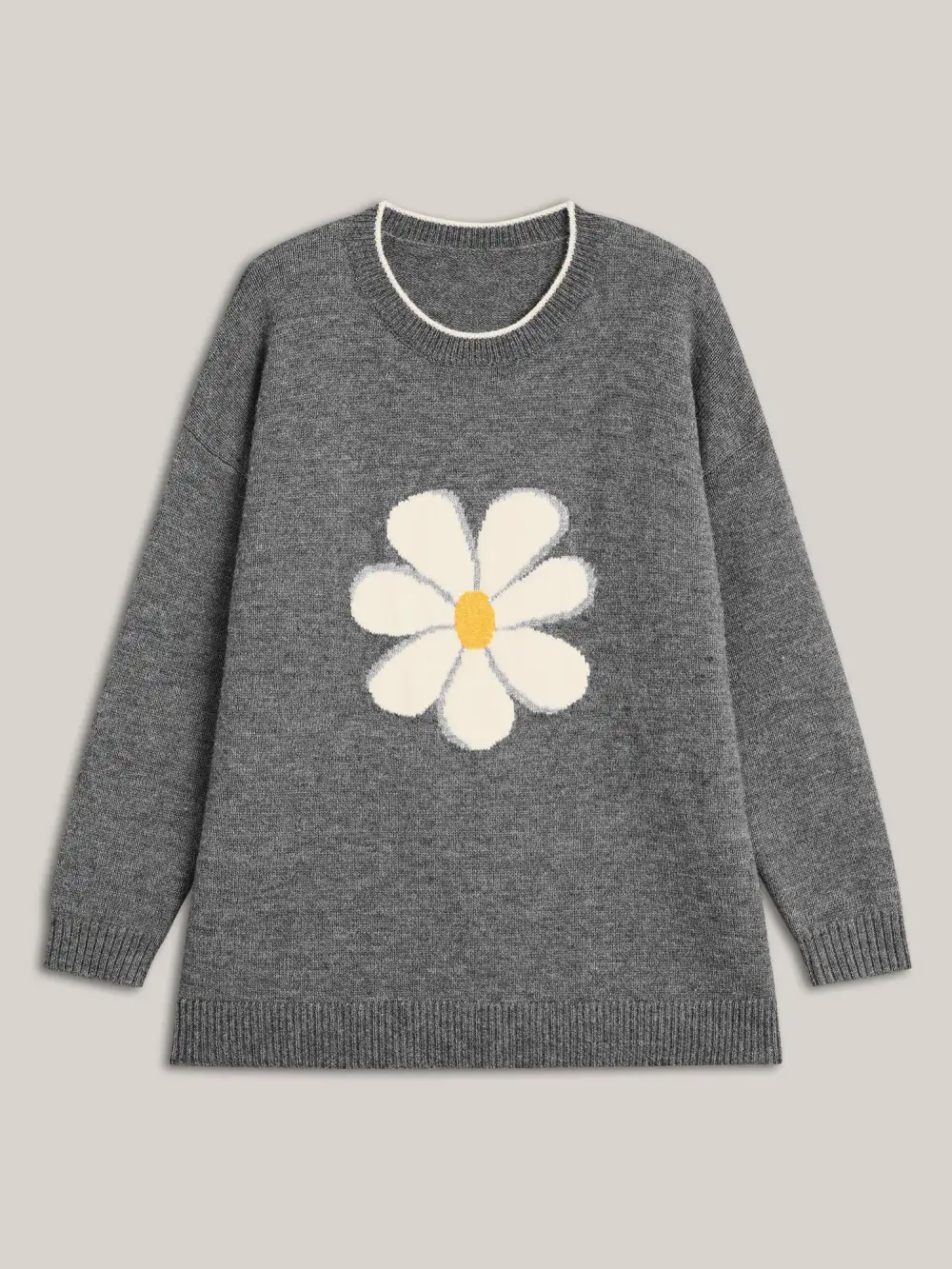 Floral Textured Crew Neck Pullover