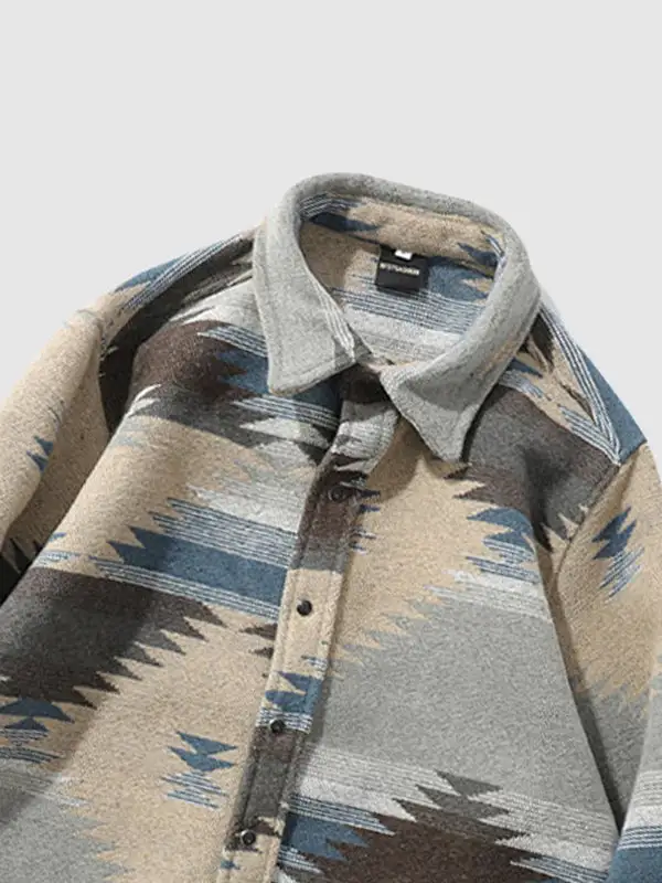 Men's retro ethnic style blend wool shirt jacket