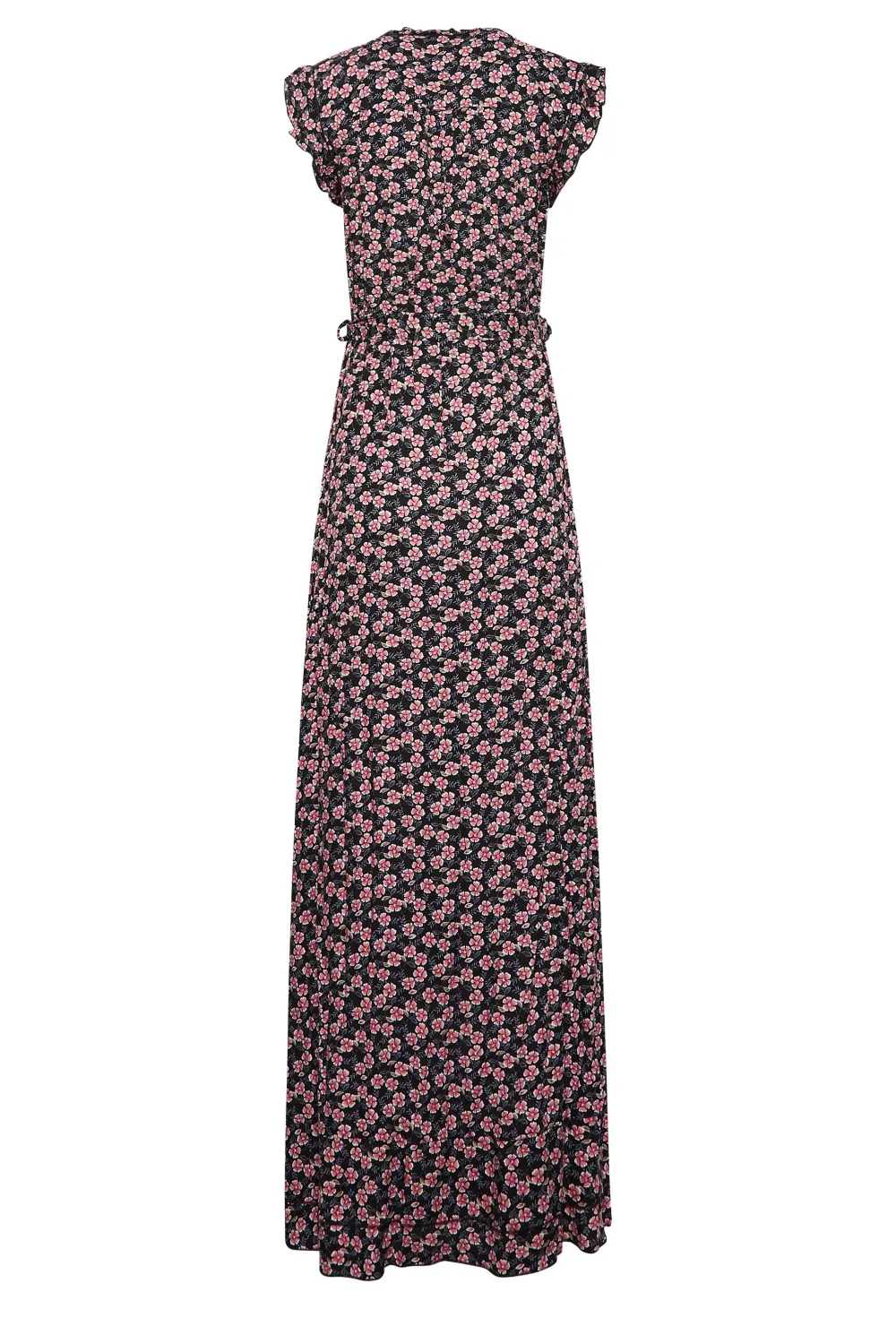 LTS Tall Black Ditsy Floral Frill Maxi Dress