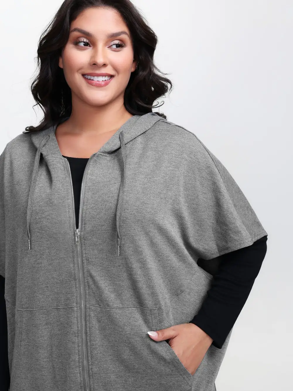 Supersoft Cloak Style Zipper Hooded Jacket