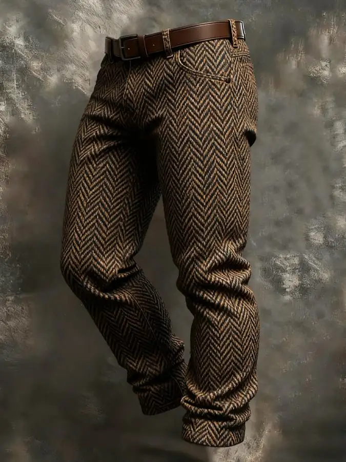 Men's Retro Outdoor Adventure Knee Pad Multifunctional Herringbone Fabric Design Work Pants