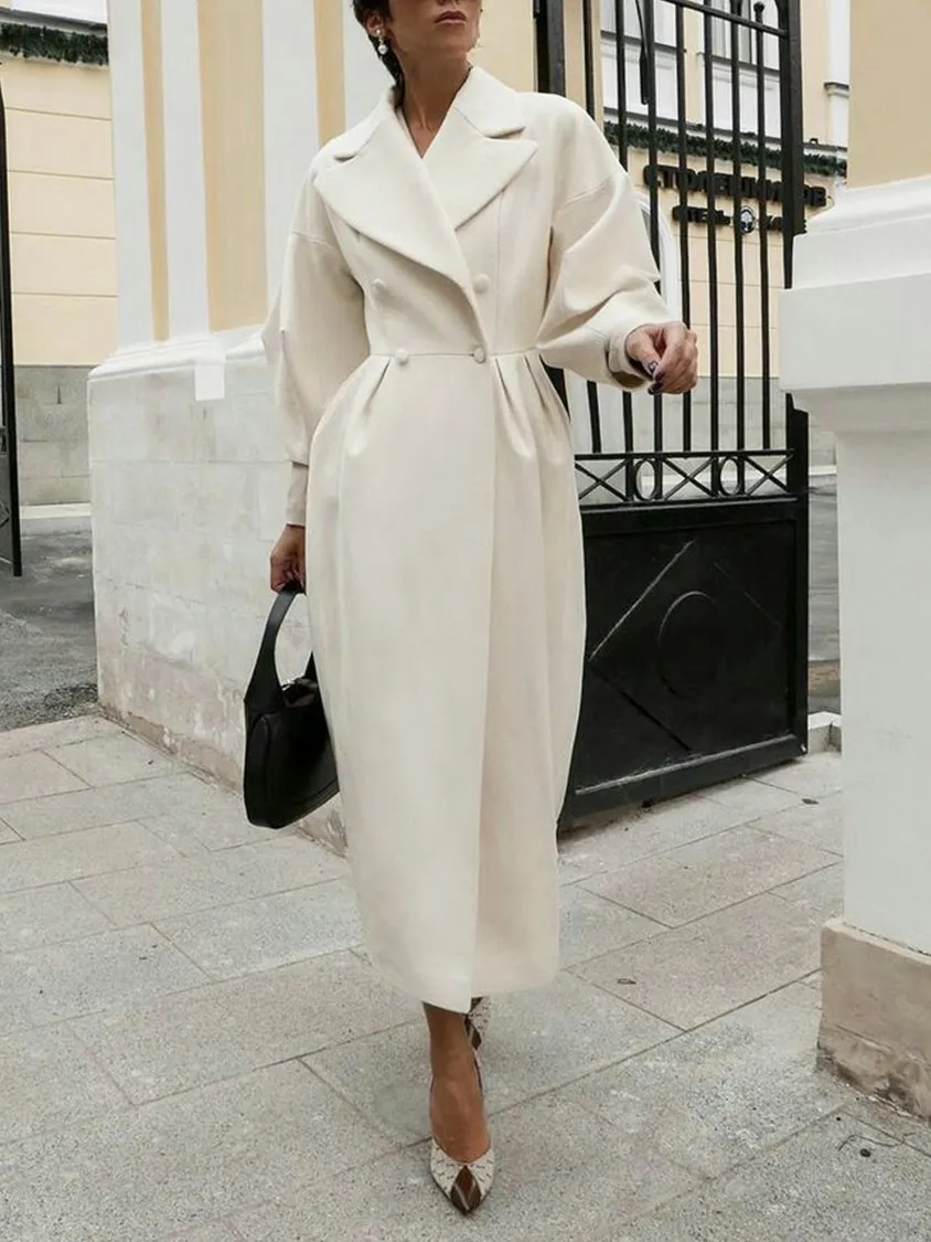 Retro Court Style Lantern Sleeve Large Lapel Long Coat