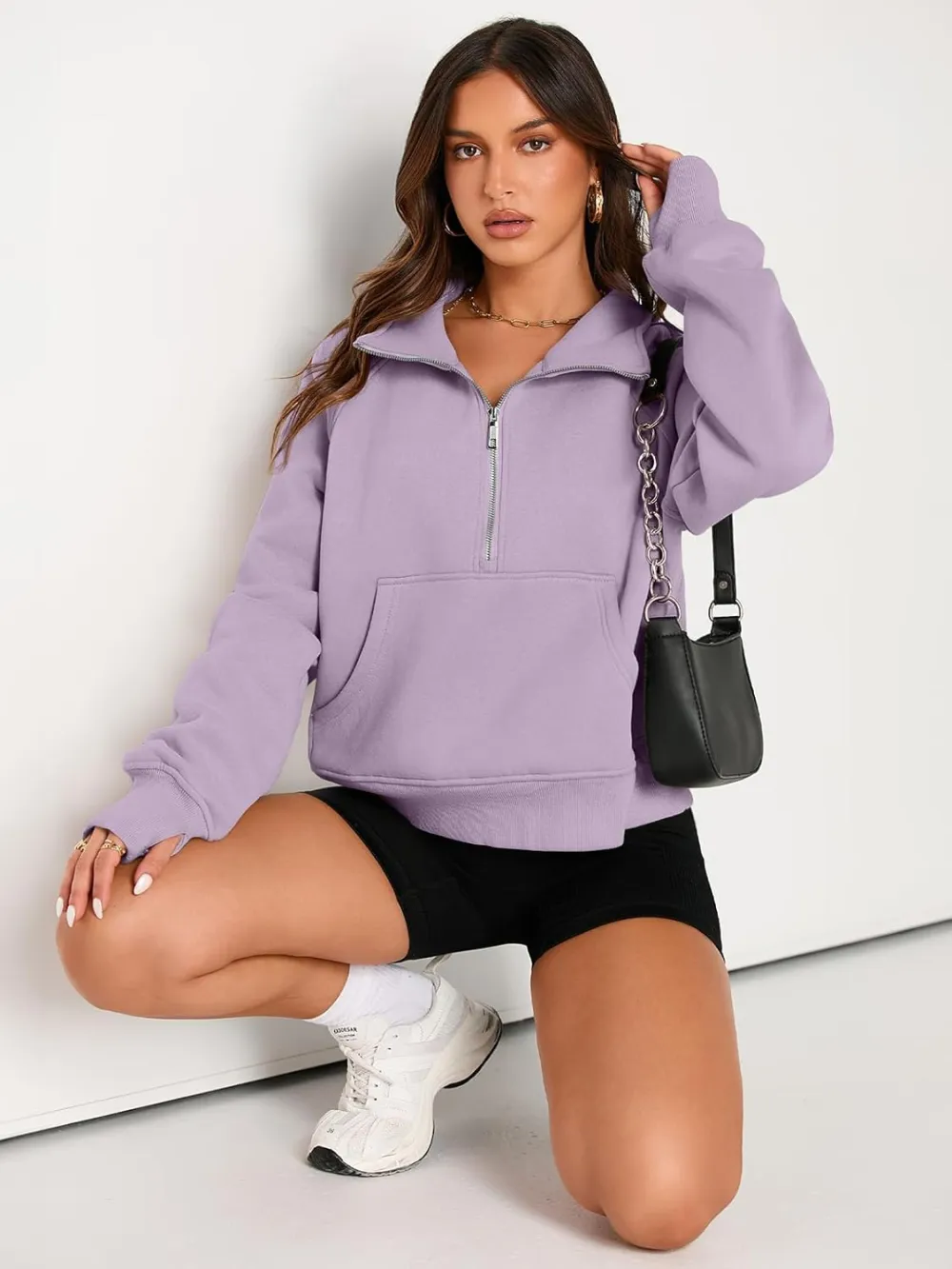 Womens Sweatshirts Half Zip Cropped Pullover Fleece Quarter Zipper Hoodies Fall outfits Clothes Thumb Hole