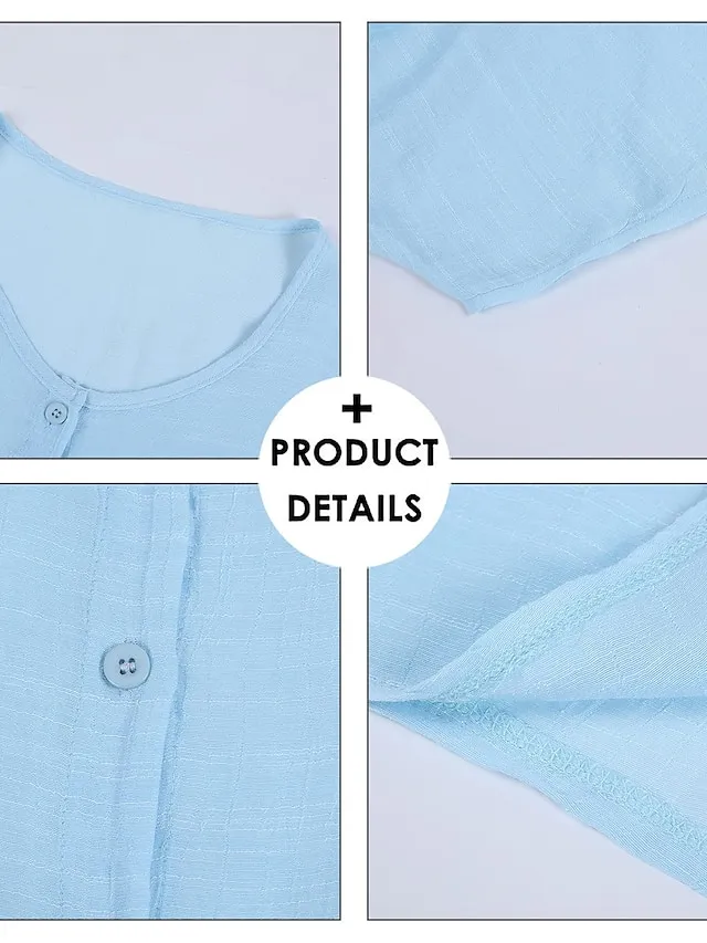 Women's Casual Dress Shirt Dress Cotton Linen Dress Mini Dress Blue Purple Pink Short Sleeve Pure Color Spring Summer V Neck Beach Basic Daily Weekend Loose Fit Linen S M L XL XXL 3XL