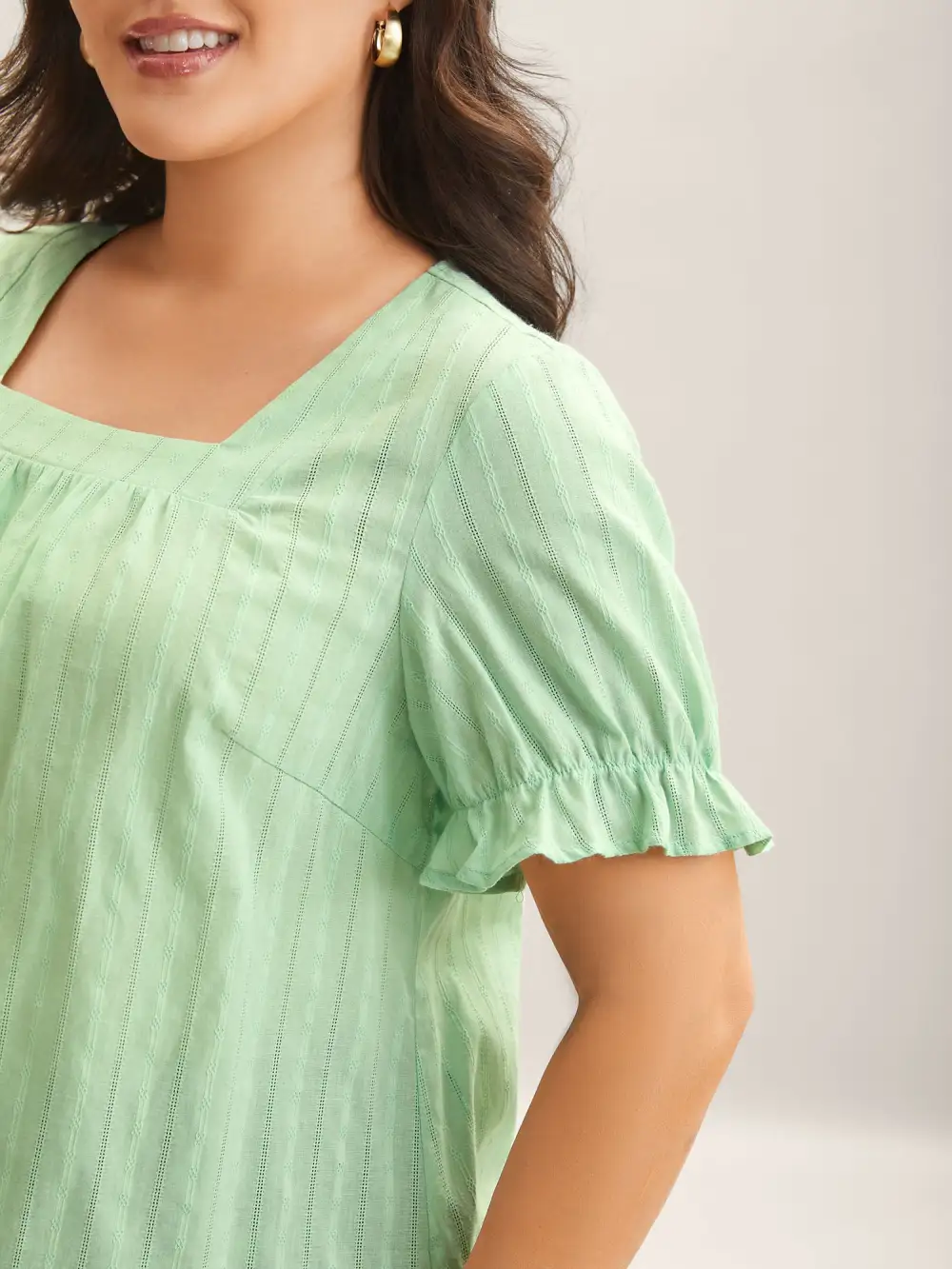 Cotton Square Neck Ruffled Sleeve Shirt