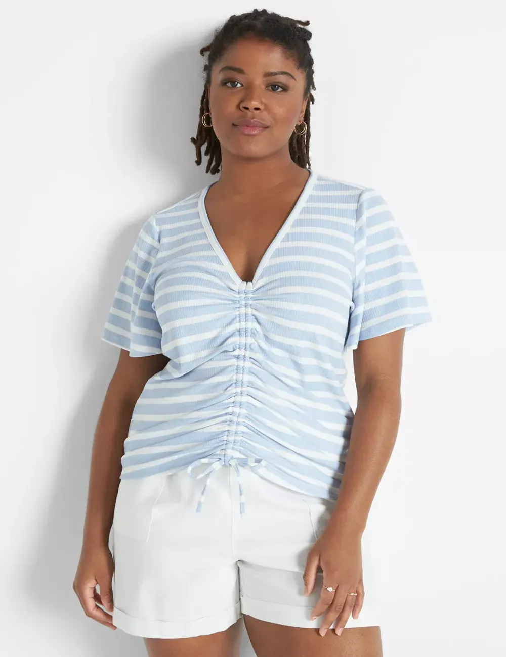 Classic Flutter-Sleeve Adjustable Drawcord Tee