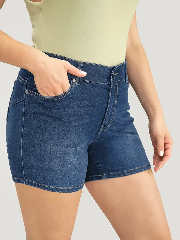 Very Stretchy High Rise Slant Pocket Denim Shorts