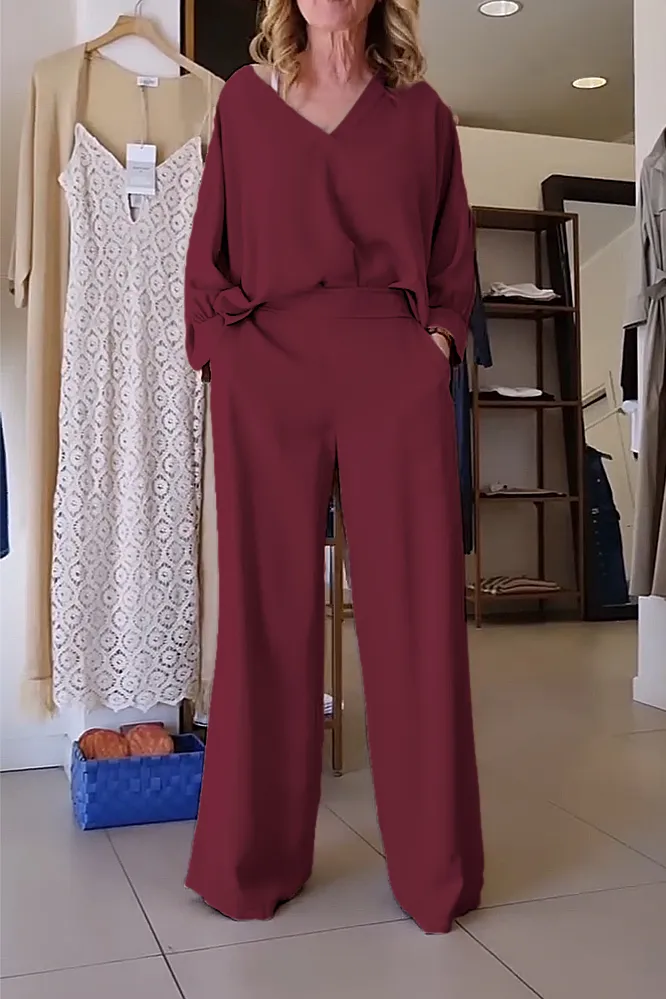 Women's Solid Color loose top & Pants Two Piece Set
