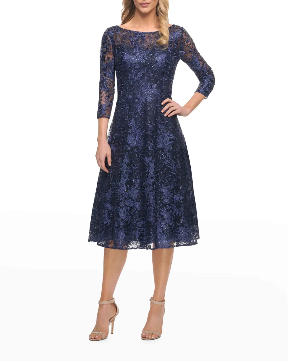 3/4-Sleeve Lace Midi Dress